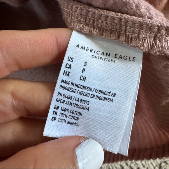 American eagle cropped corduroy button down shirt pink maeve collar pocket small - Picture 3 of 9